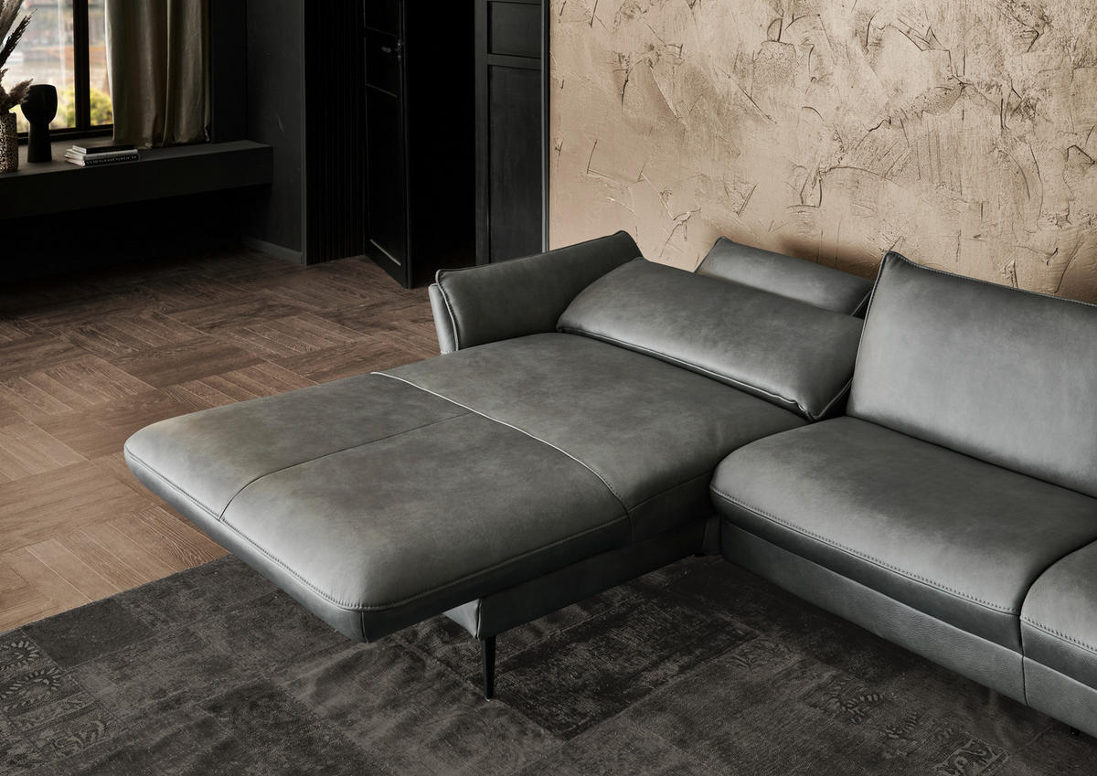 ECKSOFA in Echtleder Anthrazit  172/334 cm  - Anthrazit/Schwarz, Design, Leder/Metall (172/334cm) - Hukla