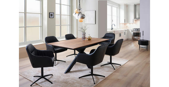 ESSTISCH in Holz, Metall 160-245/90/75 cm  - Nussbaumfarben/Schwarz, Natur, Holz/Metall (160-245/90/75cm) - Linea Natura