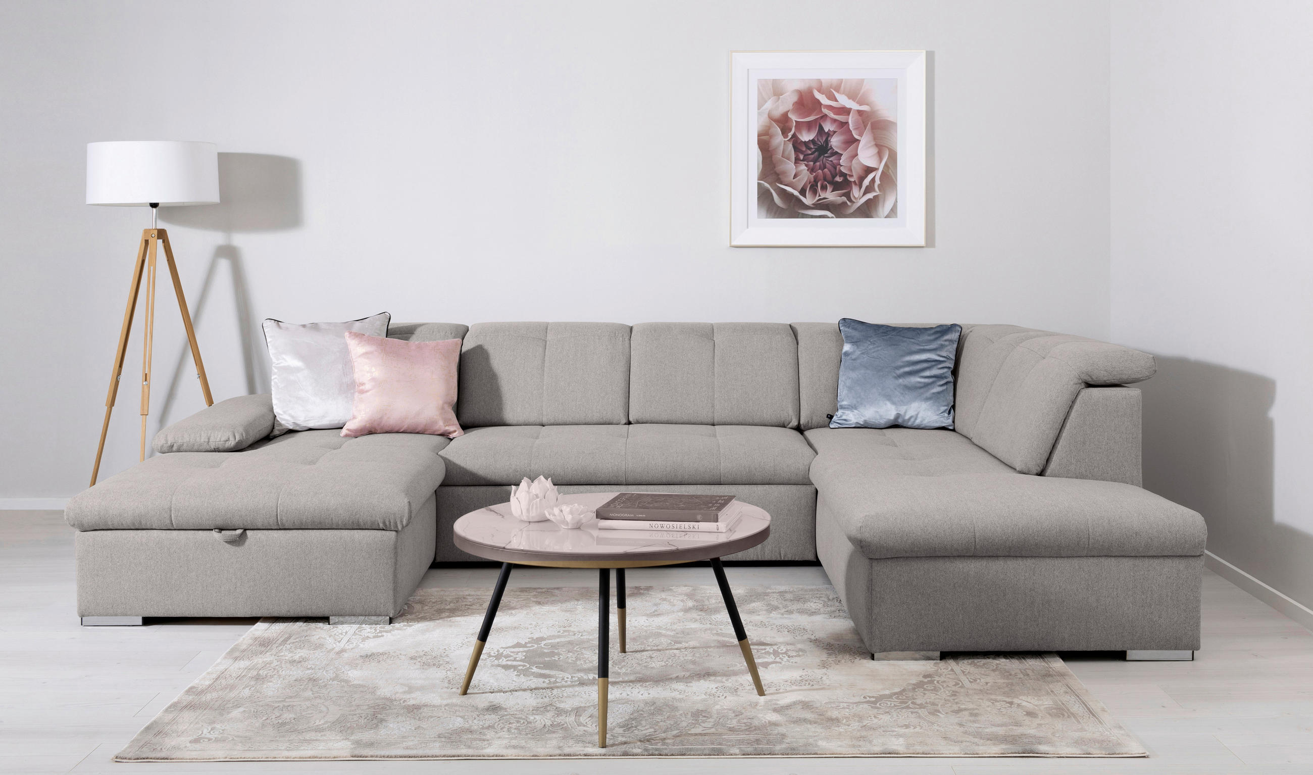 WOHNLANDSCHAFT Ramzes Hellgrau  - Hellgrau/Grau, Design, Textil/Metall (173/328/215cm) - MID.YOU