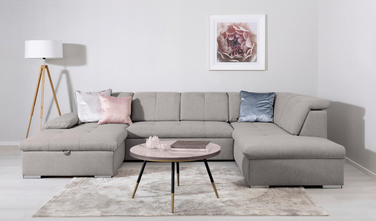 WOHNLANDSCHAFT Ramzes Hellgrau  - Hellgrau/Grau, Design, Textil/Metall (173/328/215cm) - MID.YOU