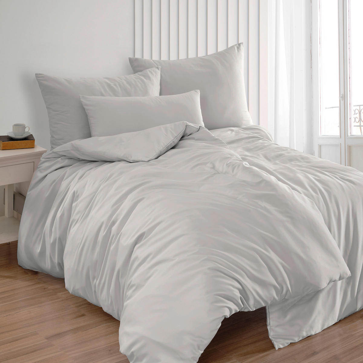 BETTWÄSCHE 2-teilig Satin 135/200 cm  - Hellgrau, Basics, Textil (135/200cm) - Florella