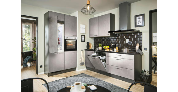ECKKÜCHE 120/220 cm in Graphitfarben, Schwarz, Grau - Hellgrau/Schwarz, Design, Holzwerkstoff/Metall (120/220cm) - Xora