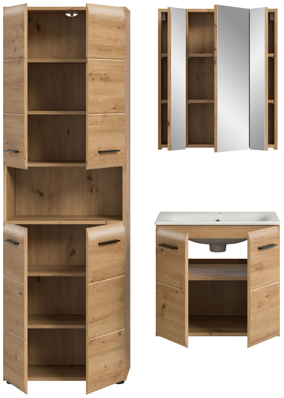 BADEZIMMER 3-teilig  in 120 cm  - Schwarz/Eiche Artisan, Basics, Keramik/Holzwerkstoff (120cm) - MID.YOU