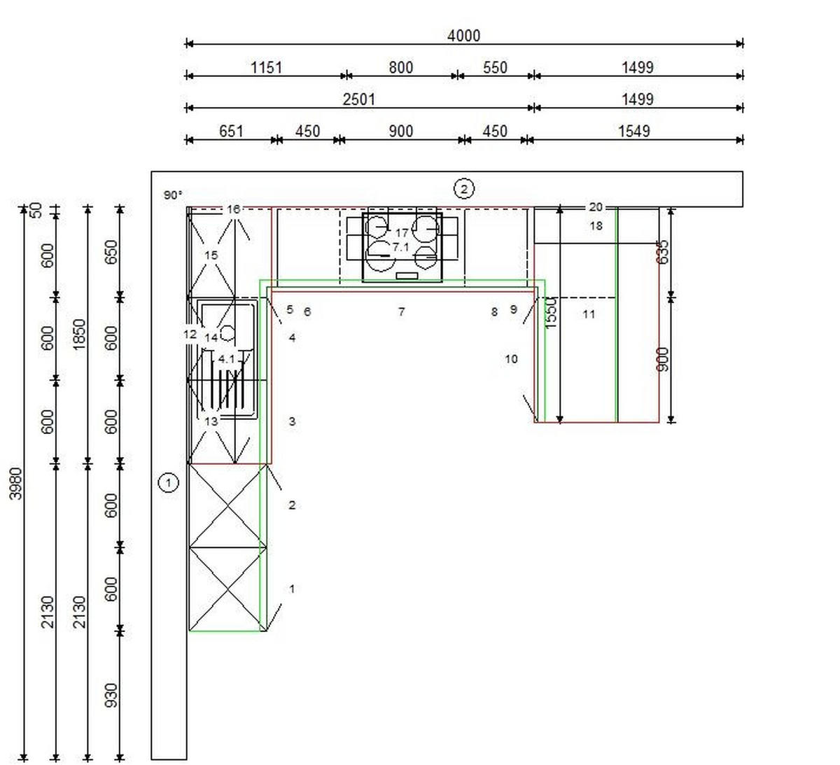 ECKKÜCHE  in Anthrazit, Weiß, Dunkelgrün  - Dunkelgrün/Anthrazit, Basics, Holzwerkstoff/Metall (305/340/155cm) - Welnova