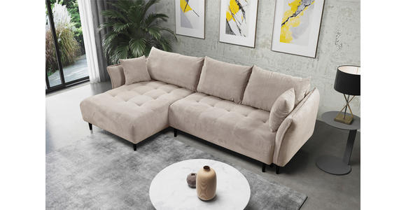 ECKSOFA Creme Chenille  - Creme/Schwarz, KONVENTIONELL, Holz/Textil (160/290cm) - Carryhome