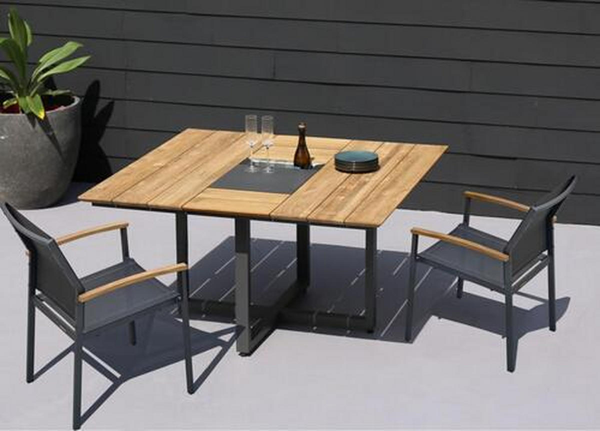 GARTENTISCH 140/140/75 cm  - Graphitfarben/Teakfarben, Design, Holz/Metall (140/140/75cm) - Zebra 