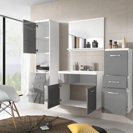 BADEZIMMER 5-teilig  in 120 cm  - Weiß/Grau, LIFESTYLE, Holzwerkstoff/Metall (120cm) - P & B