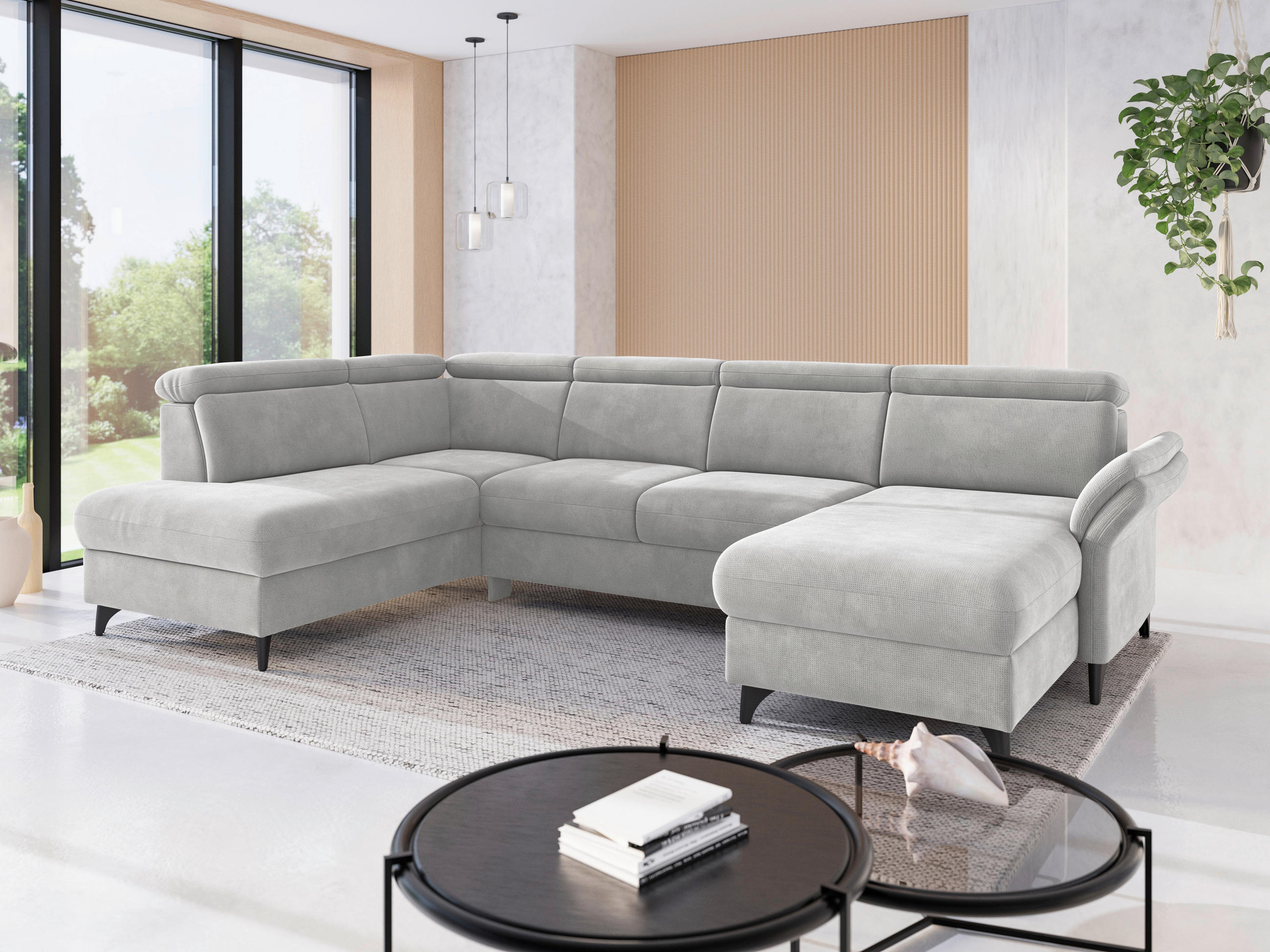 WOHNLANDSCHAFT GLENDALE E in Flachgewebe Silberfarben  - Silberfarben/Schwarz, KONVENTIONELL, Textil/Metall (193/321/166cm) - Sit & More