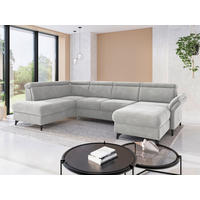 WOHNLANDSCHAFT GLENDALE E in Flachgewebe Silberfarben  - Silberfarben/Schwarz, KONVENTIONELL, Textil/Metall (193/321/166cm) - Sit & More