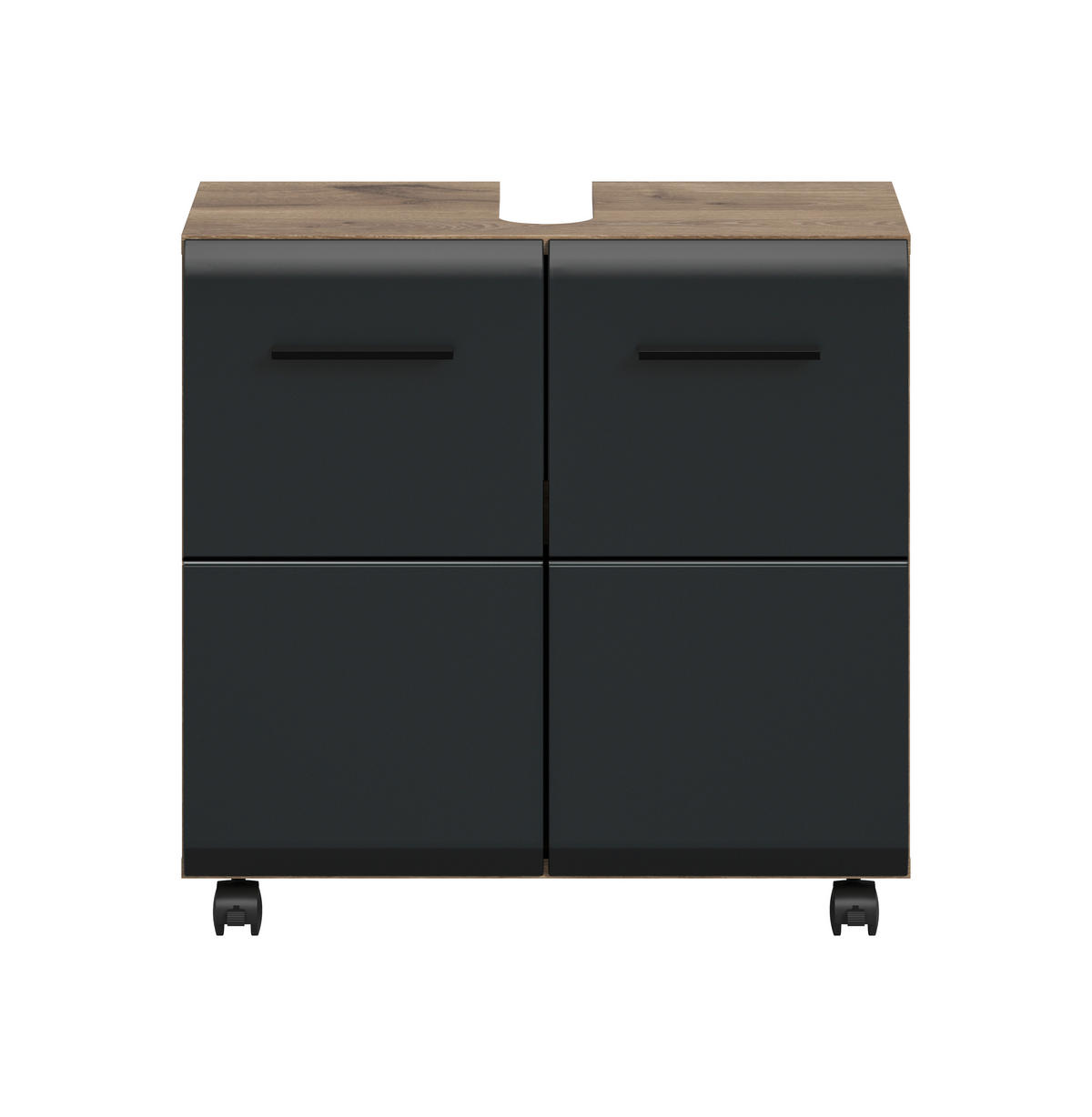 WASCHBECKENUNTERSCHRANK 60/58/30 cm  - Eiche dunkel/Schwarz, Trend, Holzwerkstoff/Kunststoff (60/58/30cm) - MID.YOU