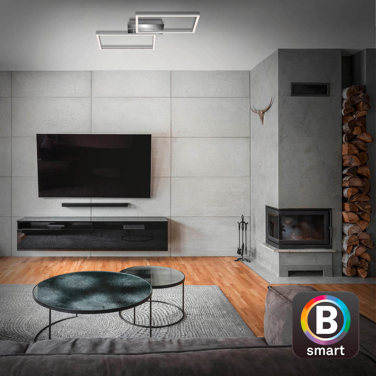 LED MENNYEZETI LÁMPA - alumíniumszínű, Basics, műanyag/fém (50/38,8/7,8cm)