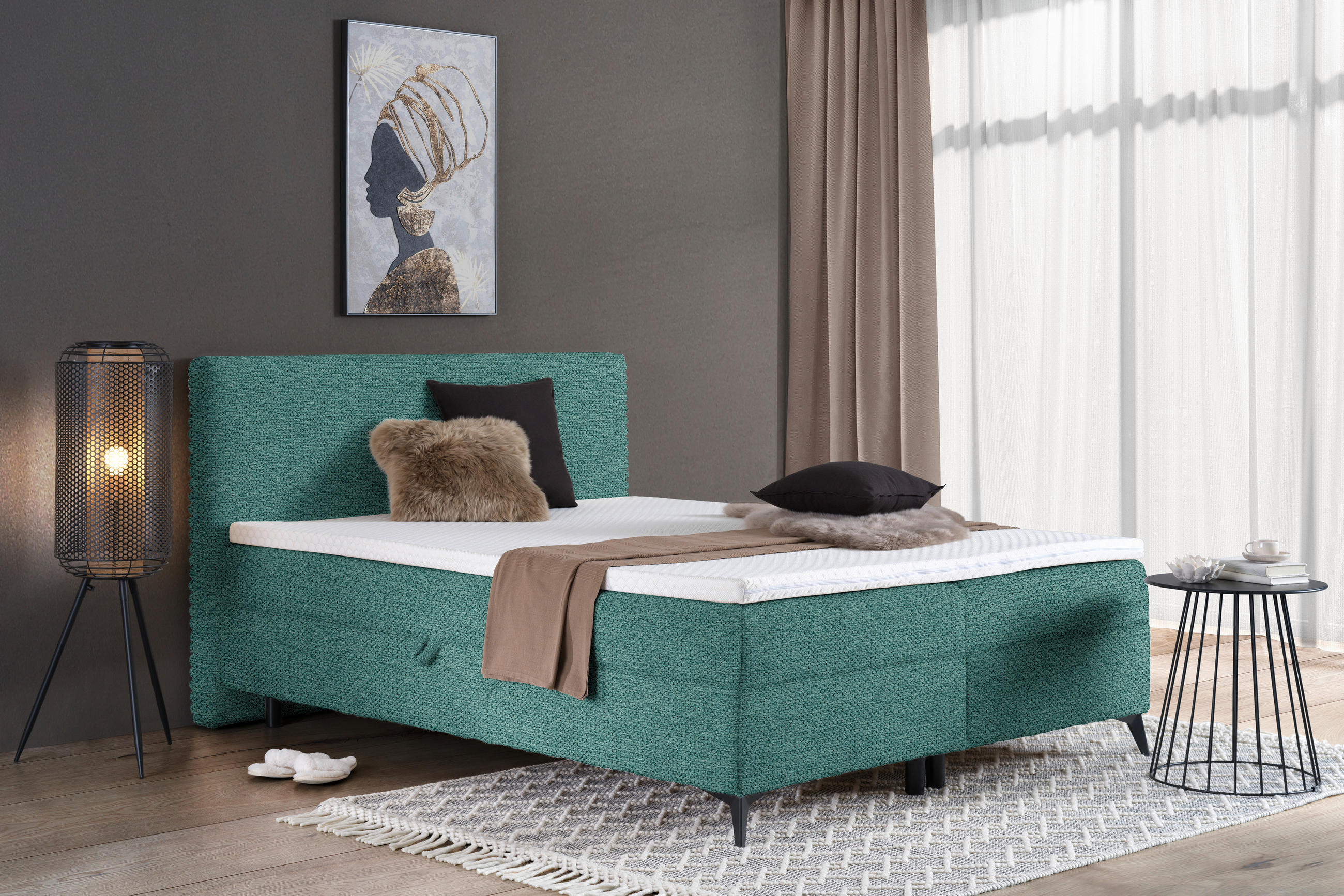 BOXBETT 180/200 cm  in Petrol  - Petrol/Schwarz, Design, Holz/Holzwerkstoff (180/200cm) - Xora