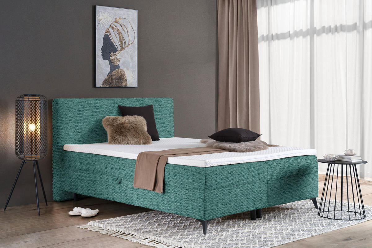 BOXBETT 140/200 cm  in Petrol  - Petrol/Schwarz, Design, Holz/Holzwerkstoff (140/200cm) - Xora