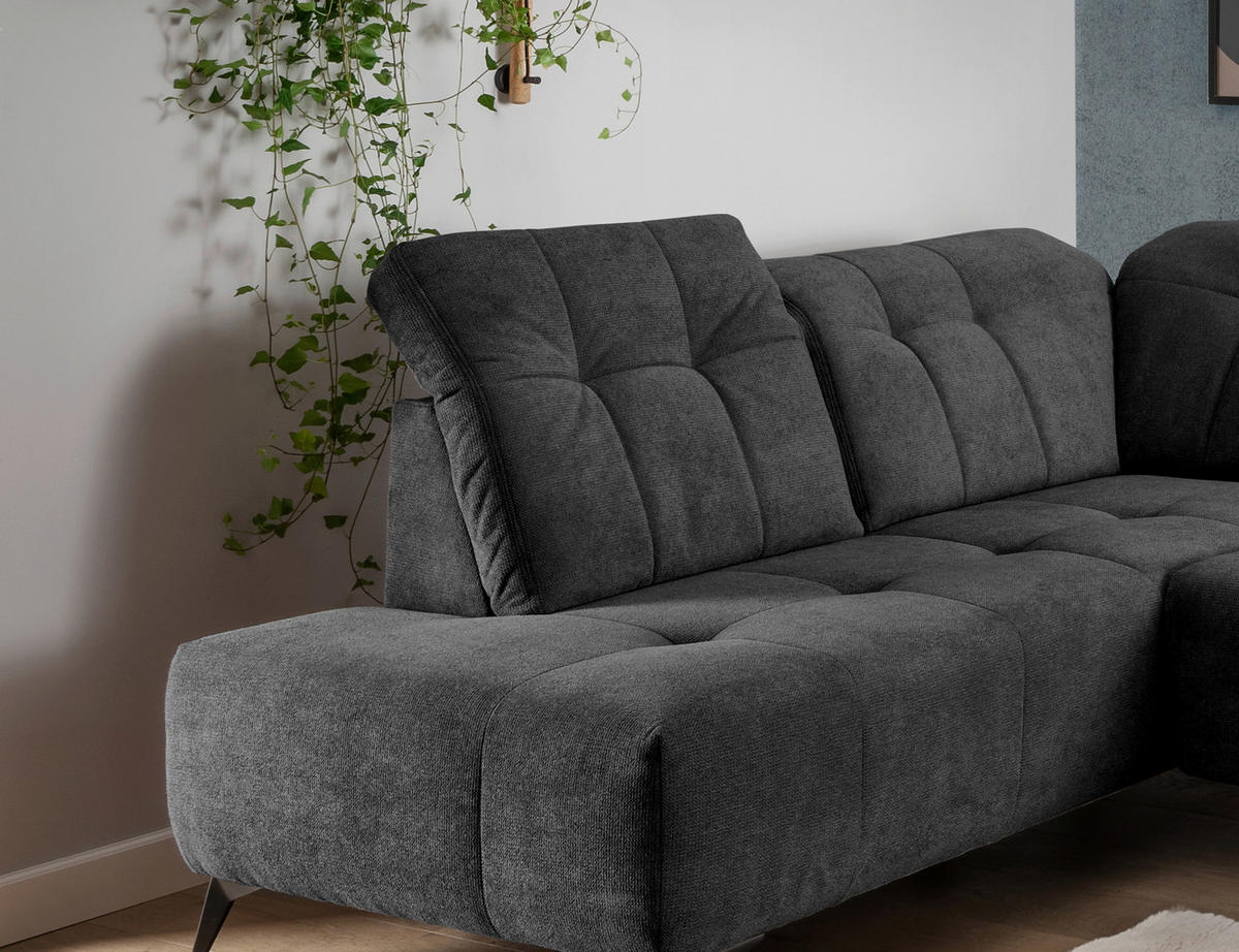 WOHNLANDSCHAFT SANO Anthrazit Chenille  - Anthrazit/Schwarz, MODERN, Textil/Metall (200/337/180cm) - Livetastic