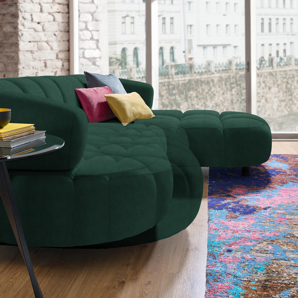 ECKSOFA in Webstoff Waldgrün  284/183 cm  - Waldgrün/Schwarz, Design, Holz/Textil (284/183cm) - Welnova