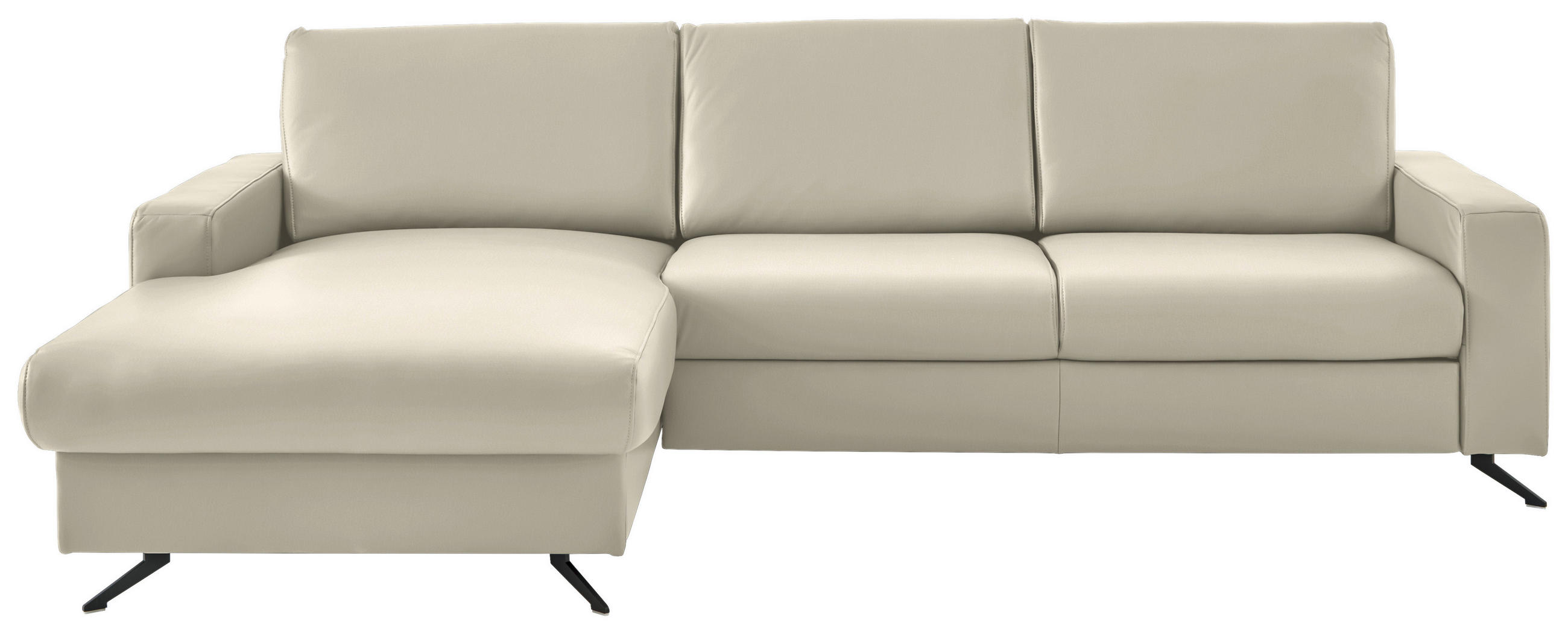 ECKSOFA in Echtleder Ecru  165/267 cm  - Ecru/Schwarz, Design, Leder/Metall (165/267cm) - Beldomo Premium
