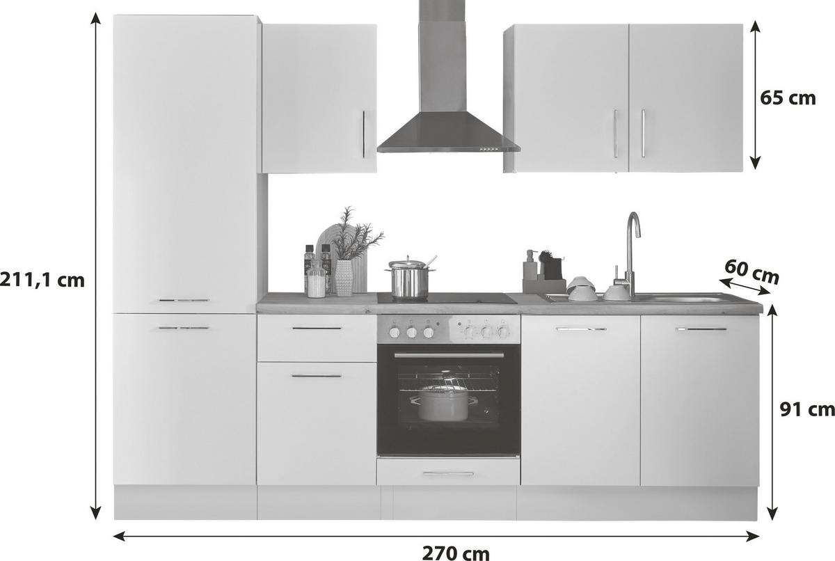 KÜCHENBLOCK 270 cm   in Weiß, Eiche Artisan  - Chromfarben/Weiß, Basics, Holzwerkstoff/Metall (270cm) - P & B