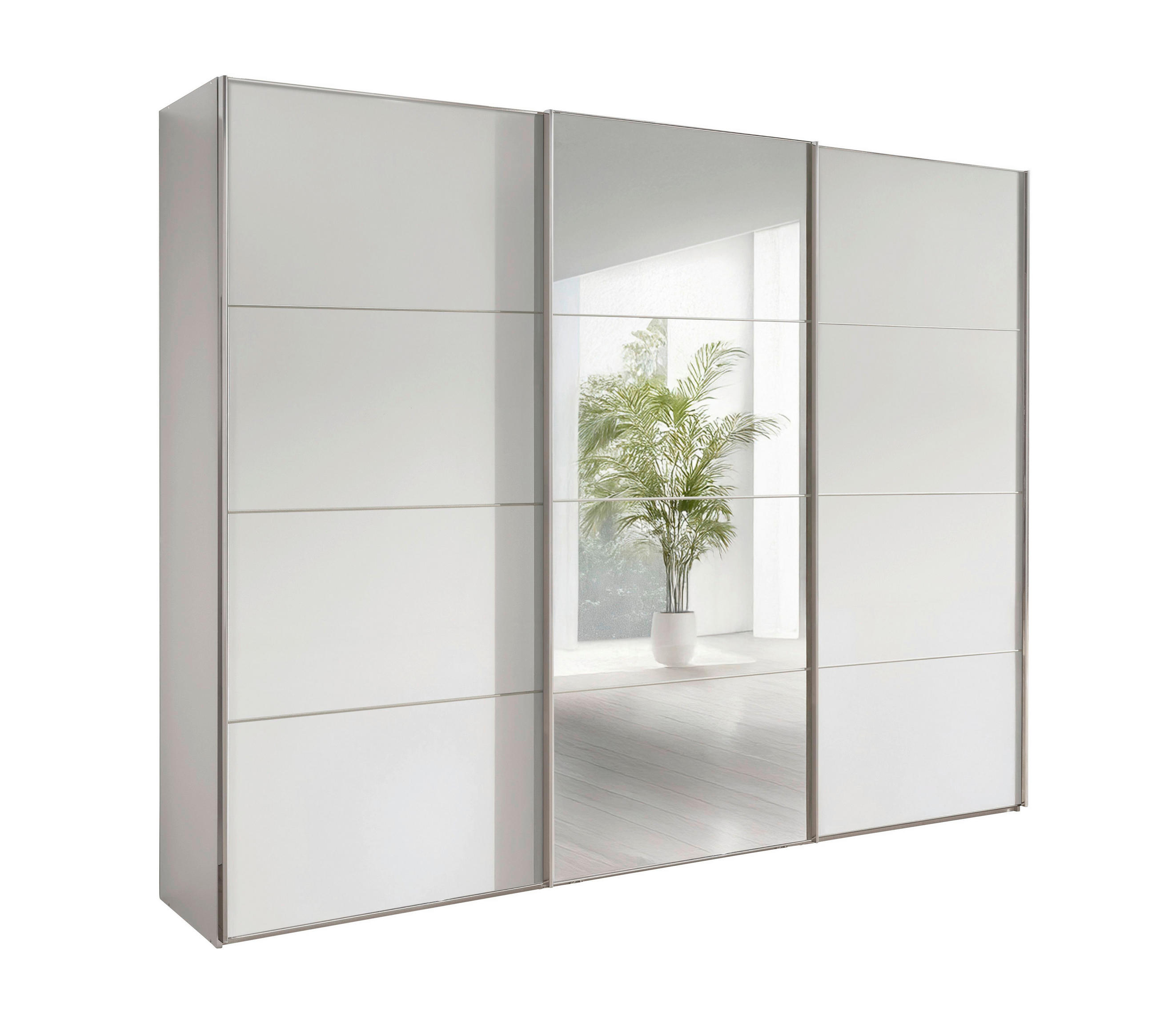 SCHWEBETÜRENSCHRANK 250/217/67 cm,  in Weiß, 3 Tür(en)  - Chromfarben/Weiß, MODERN, Glas/Holzwerkstoff (250/217/67cm) - Chameo