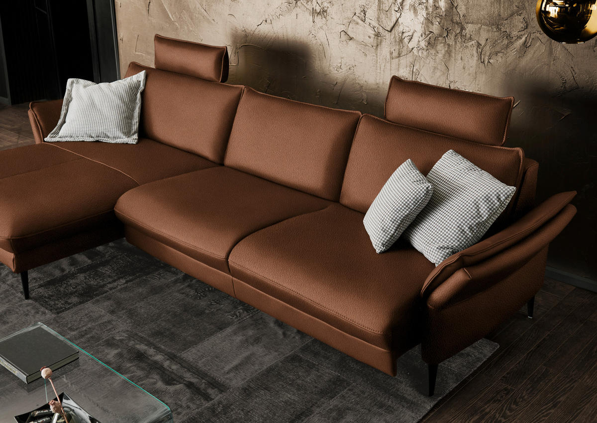ECKSOFA  in Echtleder Cognac  172/334 cm  - Cognac/Schwarz, Design, Leder/Metall (172/334cm) - Hukla