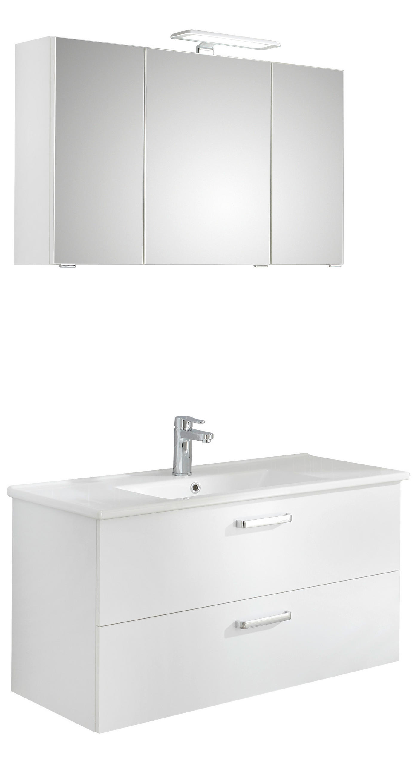 BADEZIMMER 3-teilig in 100 cm - Chromfarben/Weiß Hochglanz, KONVENTIONELL, Keramik/Holzwerkstoff (100cm) - Xora