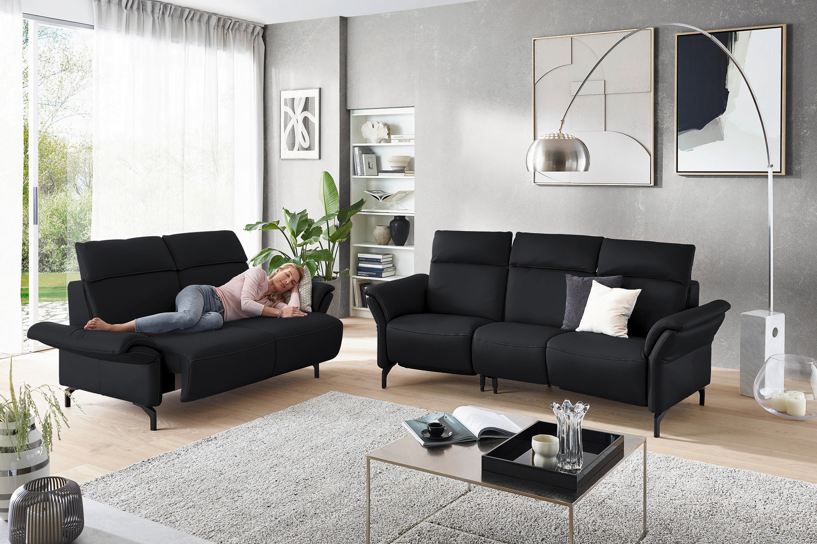 2-SITZER-SOFA in Leder Anthrazit  - Anthrazit/Schwarz, KONVENTIONELL, Leder/Metall (178/103/95cm) - Dieter Knoll
