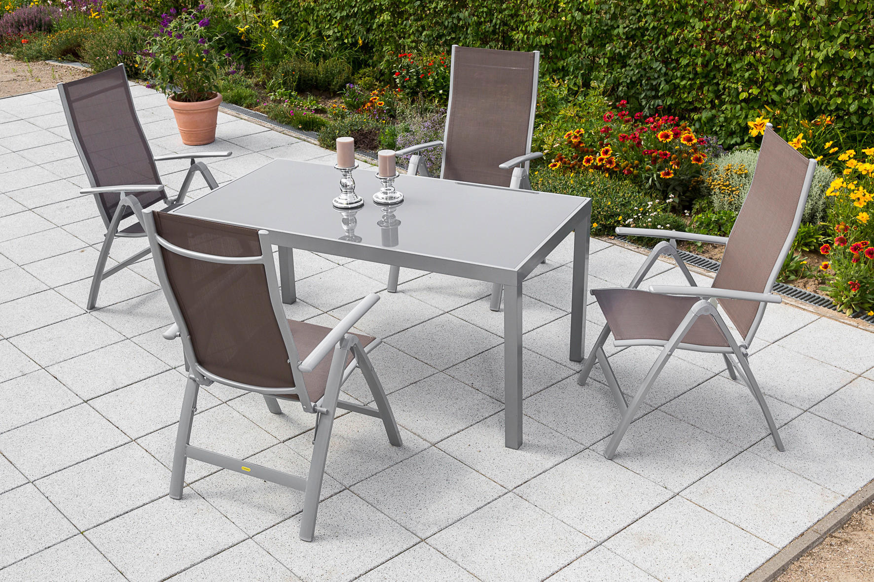 GARTENSET Aluminium  - Taupe/Silberfarben, MODERN, Textil/Metall - Gardenson