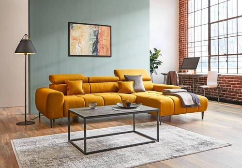 ECKSOFA Currygelb Webstoff  - Currygelb/Schwarz, Design, Textil/Metall (270/177cm) - Welnova