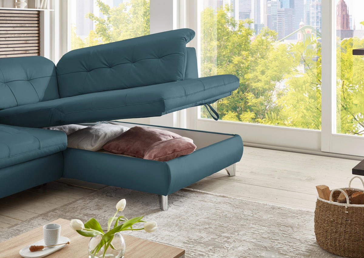 CANAPÉ D'ANGLE in Echtleder Blau  - Blau/Alufarben, Design, Leder/Metall (309/211cm) - Beldomo Speed
