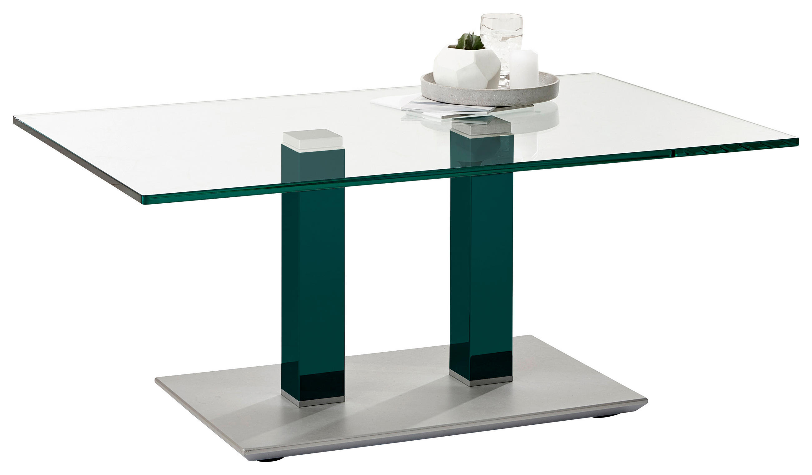 COUCHTISCH Klarglas 110/70/46-65 cm rechteckig Blau, Grün, Edelstahlfarben  - Blau/Edelstahlfarben, Design, Glas/Kunststoff (110/70/46-65cm)