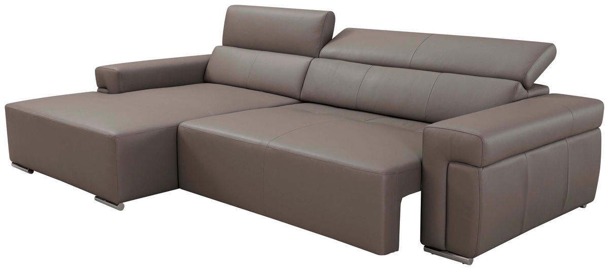 Ecksofa inkl. Funktion DUA Grau Echtleder  - Chromfarben/Grau, Design, Leder/Metall (170/293cm) - Novel