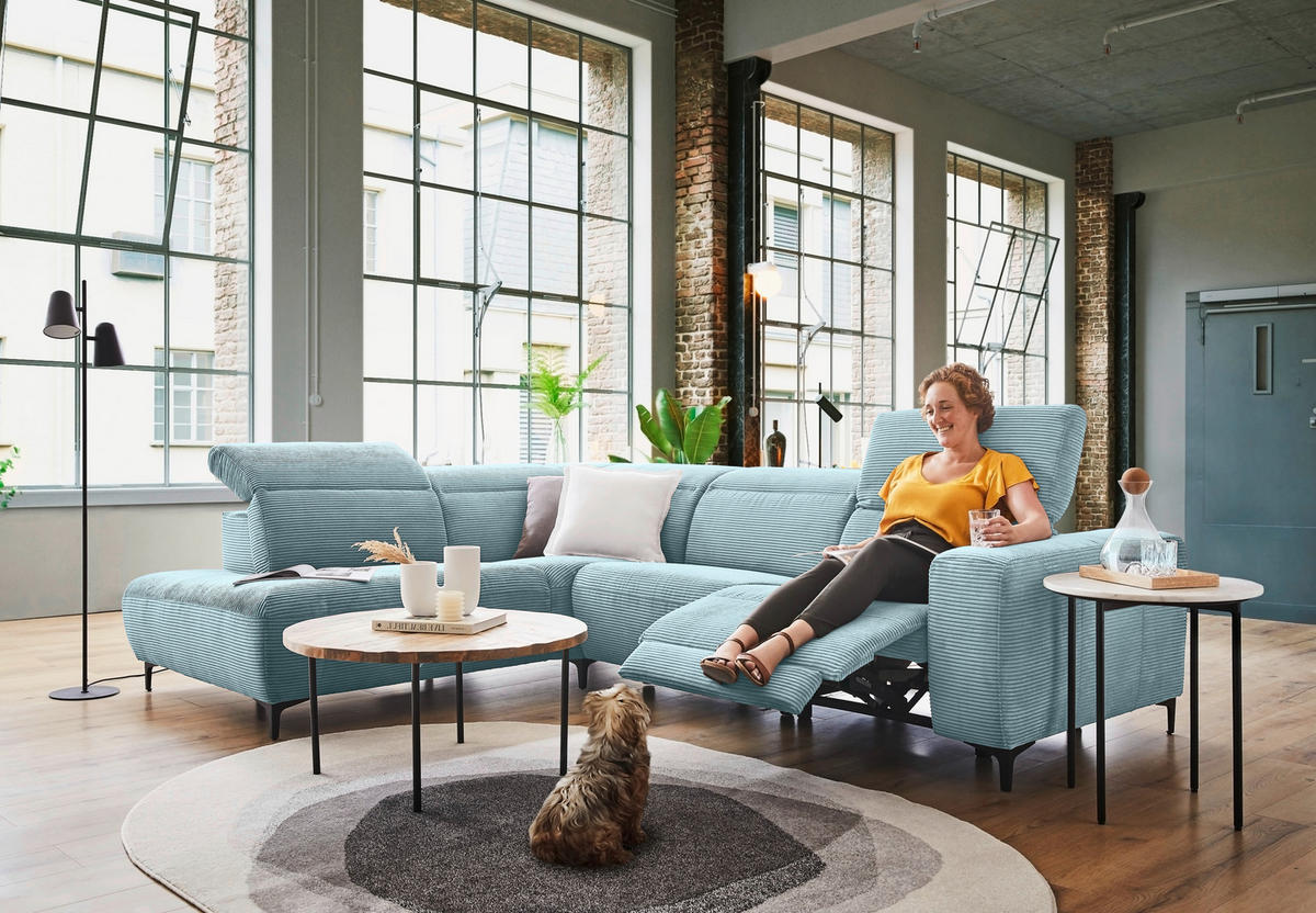 ECKSOFA in Cord Hellblau  - Schwarz/Hellblau, Design, Textil (223/290cm) - Pure Home Lifestyle