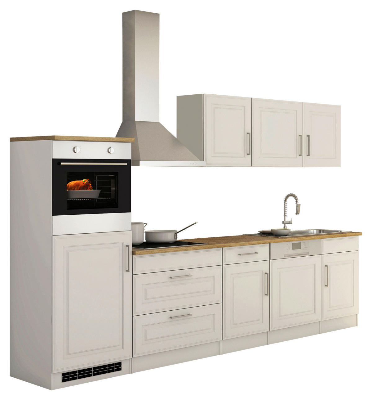KÜCHENBLOCK 300 cm   in Weiss, Sonoma Eiche  - Weiss/Alufarben, Modern, Holzwerkstoff/Metall (300cm) - Held