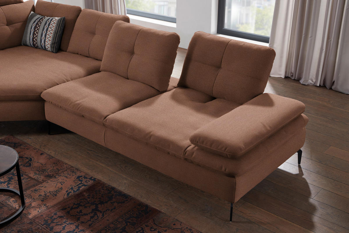 ECKSOFA in Flachgewebe Braun  157/344 cm  - Schwarz/Braun, Design, Textil/Metall (157/344cm) - Chilliano