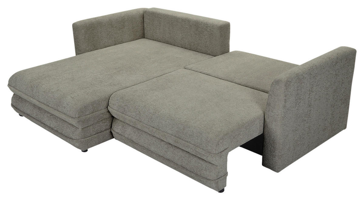 ECKSOFA Hellgrau Plüsch Zierkissen, Rückenkissen, Bettkasten, Schlaffunktion, Rücken echt, Liegefläche im Originalstoff  - Hellgrau/Schwarz, MODERN, Kunststoff/Textil (246/178cm) - Carryhome