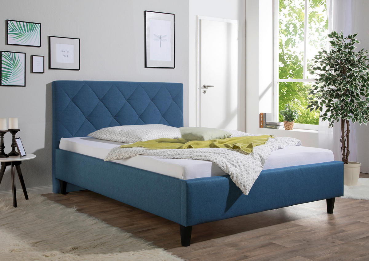 POLSTERBETT 100/200 cm,  in Blau,  - Blau/Schwarz, MODERN, Holz/Textil (100/200cm) - Livetastic