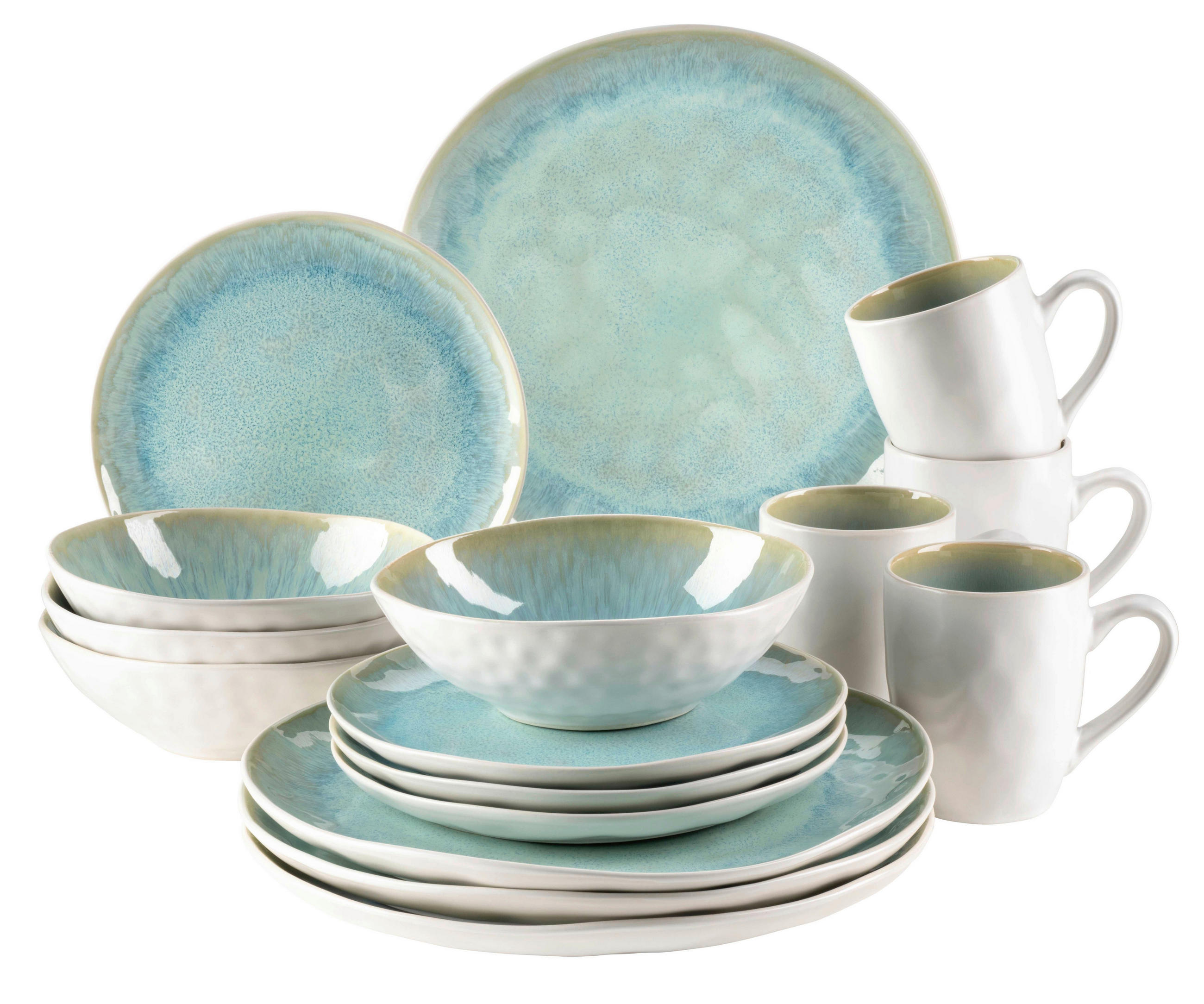 KOMBISERVICE Grün Frozen 16-teilig 4 Personen  - Grün, Basics, Keramik (34,7/32/35cm) - Mäser