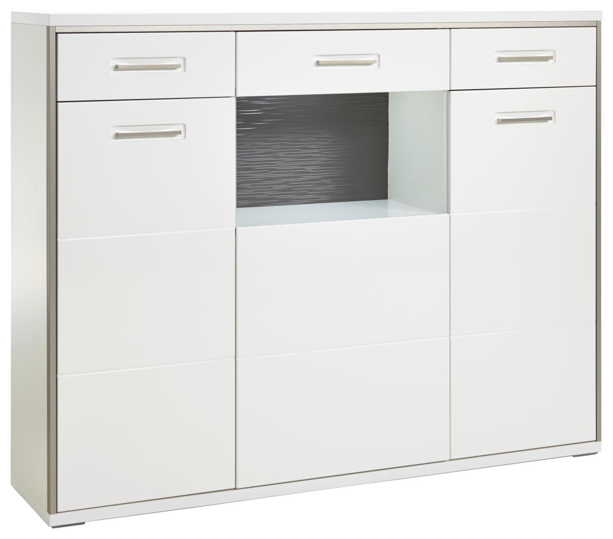 HIGHBOARD ohne Beleuchtung, Accra  in 153/121/45 cm  - Weiß Hochglanz/Silberfarben, Design, Glas/Holzwerkstoff (153/121/45cm) - Livetastic