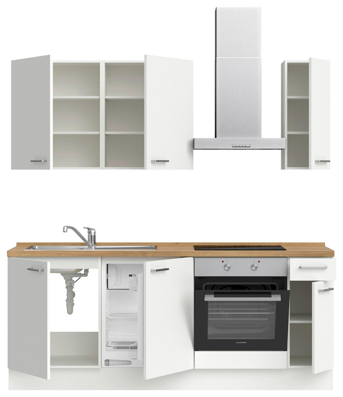 KÜCHENLEERBLOCK 210 cm   in Weiß, Eichefarben  - Edelstahlfarben/Eichefarben, MODERN, Holzwerkstoff/Metall (210cm) - Nobilia
