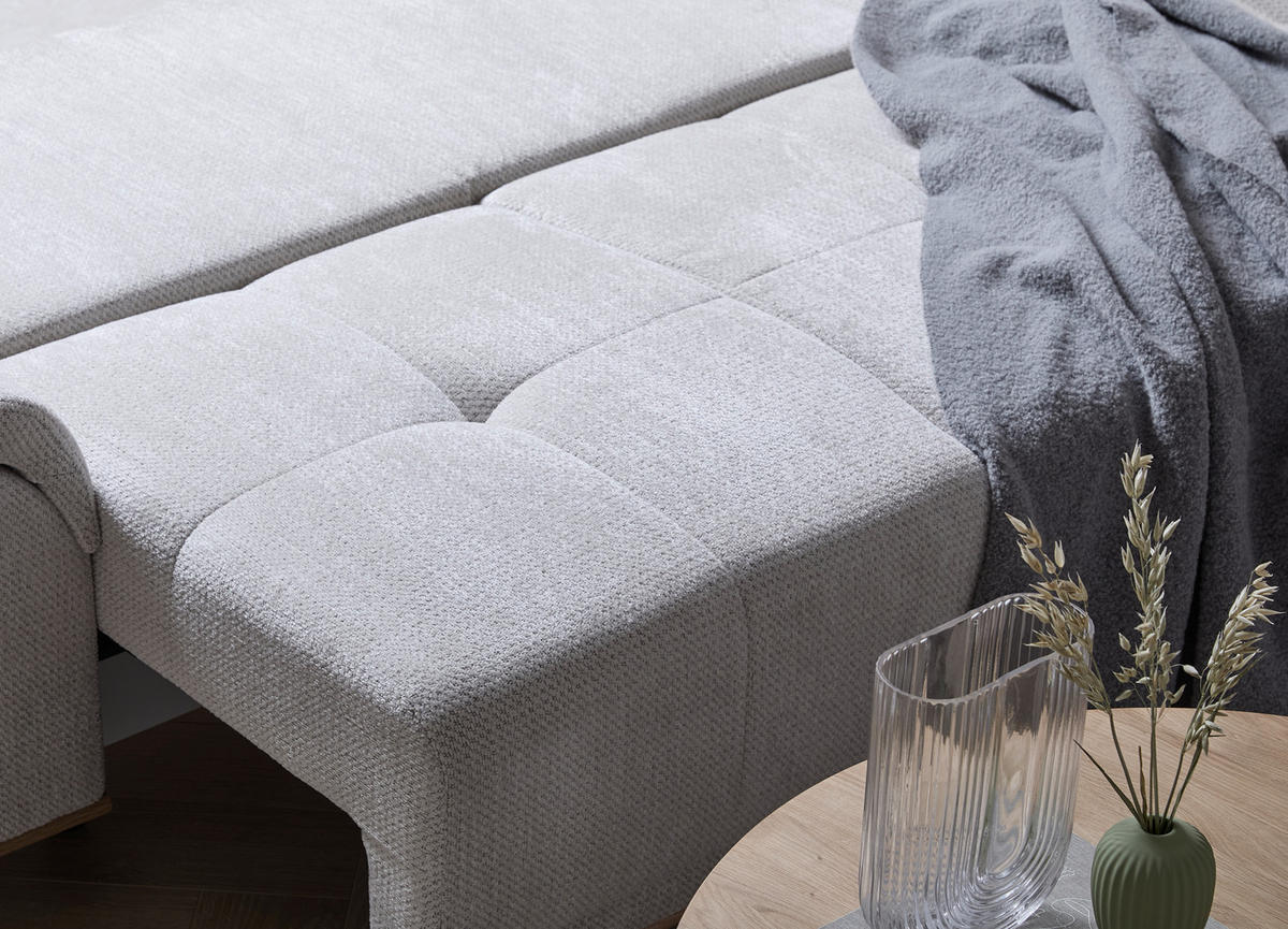 ECKSOFA in Chenille Creme  - Creme/Schwarz, MODERN, Textil/Metall (262/168cm) - home24
