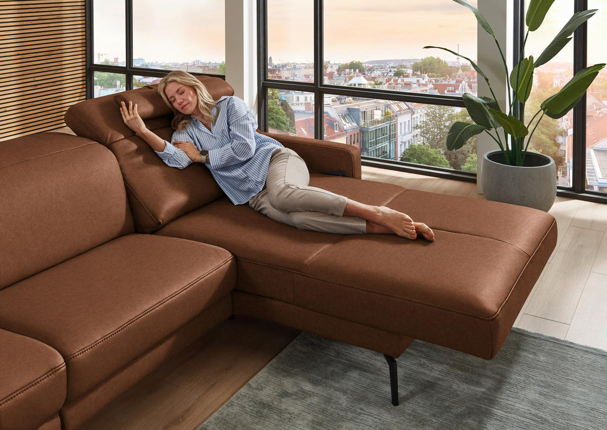 ECKSOFA  Echtleder Cognac  - Cognac/Schwarz, Design, Leder/Metall (323/179cm) - Dieter Knoll