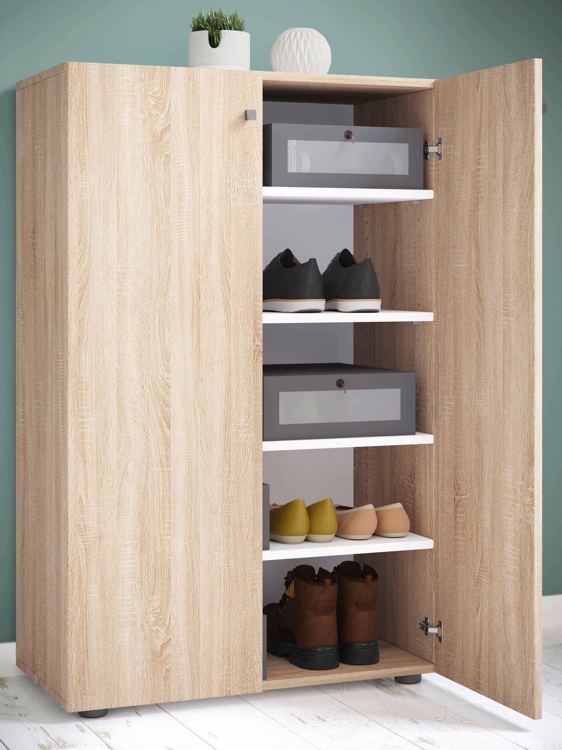 SCHUHSCHRANK Lona  in 70/110/39 cm  - Silberfarben/Schwarz, Design, Holzwerkstoff/Kunststoff (70/110/39cm) - MID.YOU