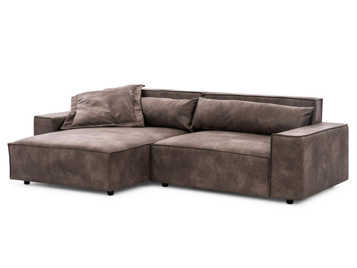 ECKSOFA Curduroy in Lederlook Graubraun Rückenkissen  251/142 cm  - Graubraun/Schwarz, Design, Kunststoff/Textil (251/142cm) - P & B