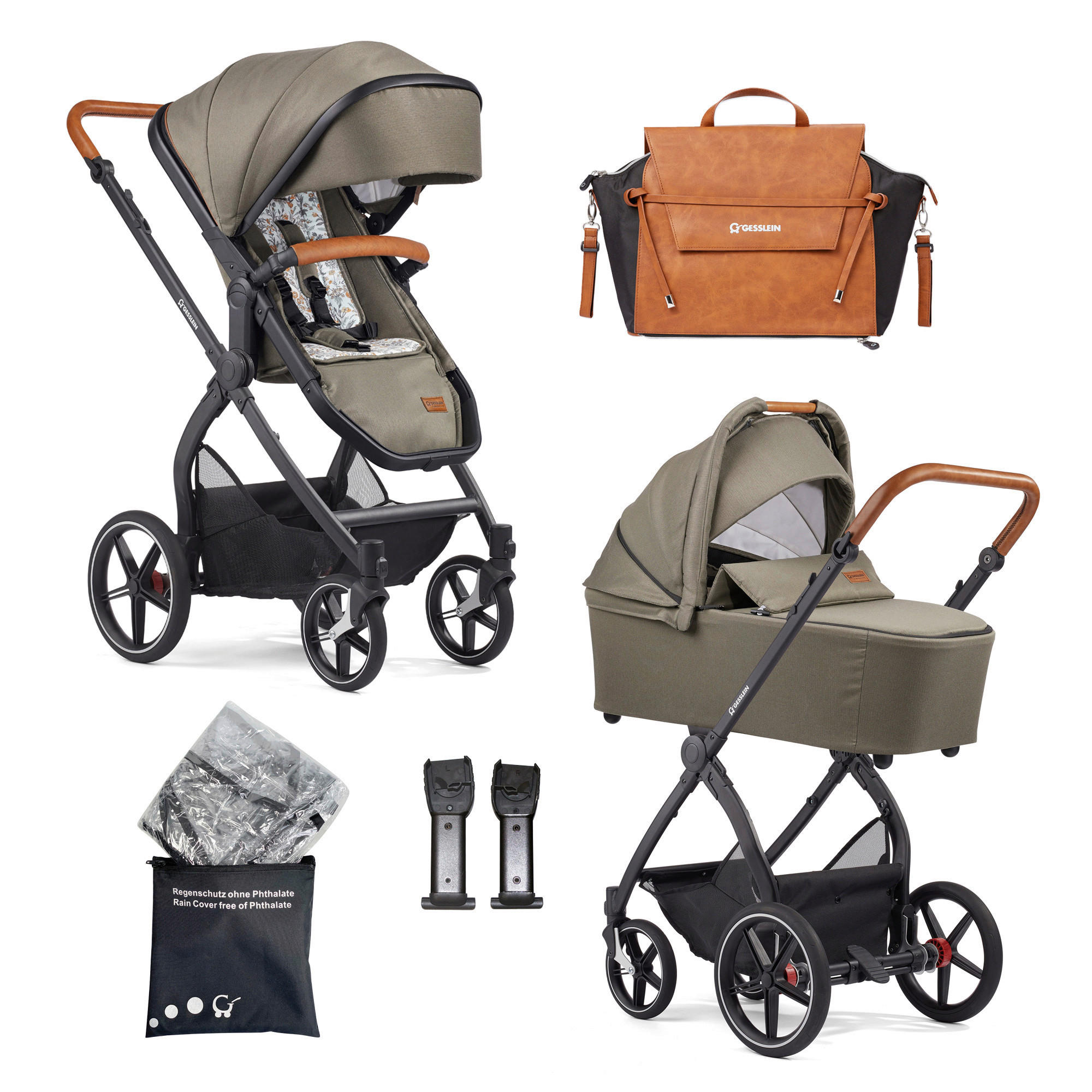 KINDERWAGENSET FX4 Life  - Cognac/Schwarz, Basics, Textil/Metall (57/129/100cm) - Gesslein