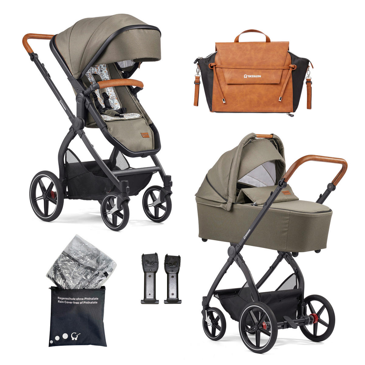 KINDERWAGENSET FX4 Life  - Cognac/Schwarz, Basics, Textil/Metall (57/129/100cm) - Gesslein