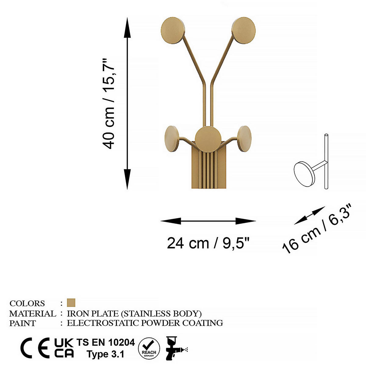 WANDGARDEROBE - Goldfarben, Basics, Metall (24/40cm)
