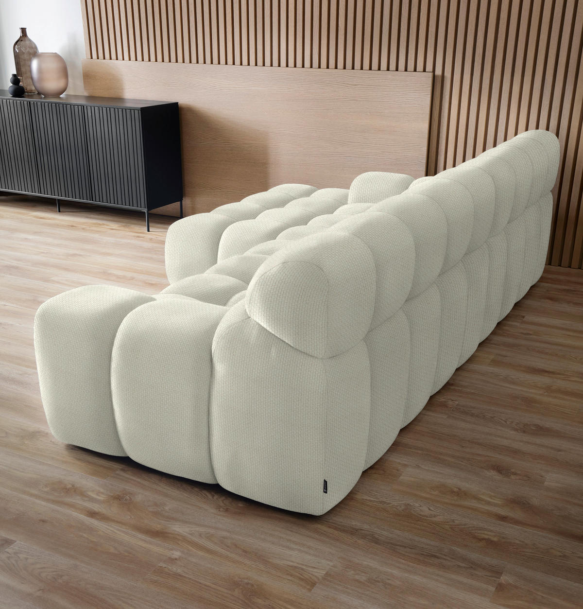ECKSOFA in Webstoff Ecru  - Ecru/Schwarz, Modern, Kunststoff/Textil (180/297cm) - Welnova