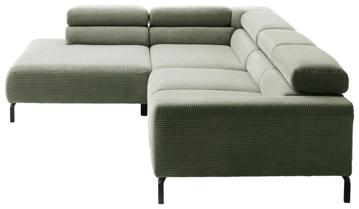 ECKSOFA inkl. Funktion in Cord Grün  - Schwarz/Grün, Modern, Textil/Metall (219/309cm) - Pure Home Lifestyle