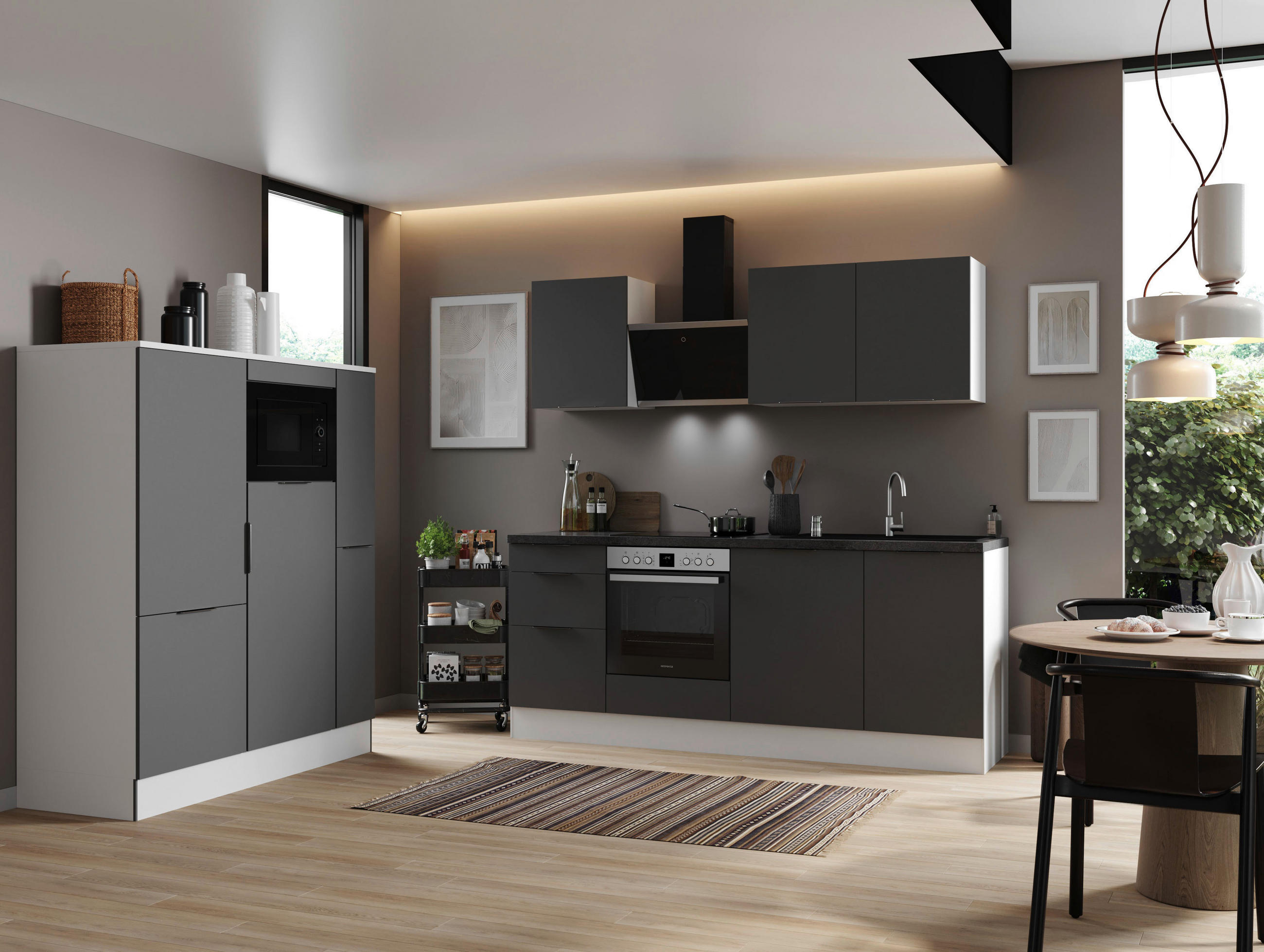 KÜCHENBLOCK 370 cm   in Grau, Weiß  - Weiß/Grau, LIFESTYLE, Holzwerkstoff/Metall (370cm) - Respekta