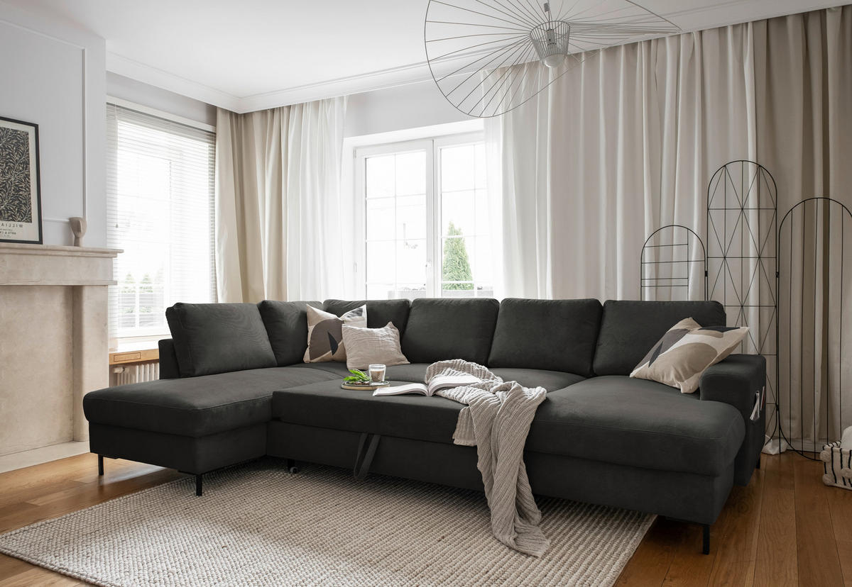 WOHNLANDSCHAFT in Cord Grau  - Schwarz/Grau, Design, Textil/Metall (197/303/148cm) - MID.YOU