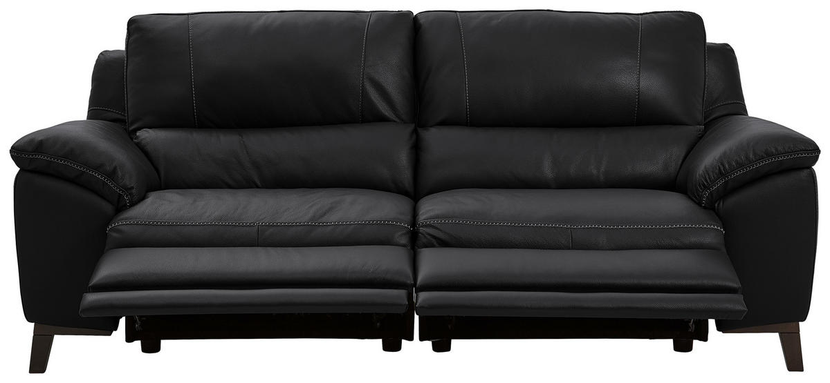 2,5-SITZER in Kombination Echtleder/Lederlook Schwarz  - Wengefarben/Schwarz, Design, Leder/Holz (216/97/95-151cm) - Livetastic